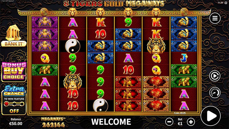 8 Tigers Gold Megaways Slots Gameplay